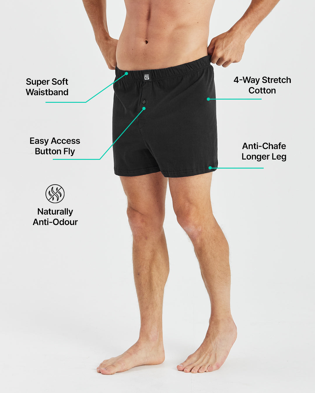 Soft Cotton Loose Fit Boxers - Black - 3 Pack