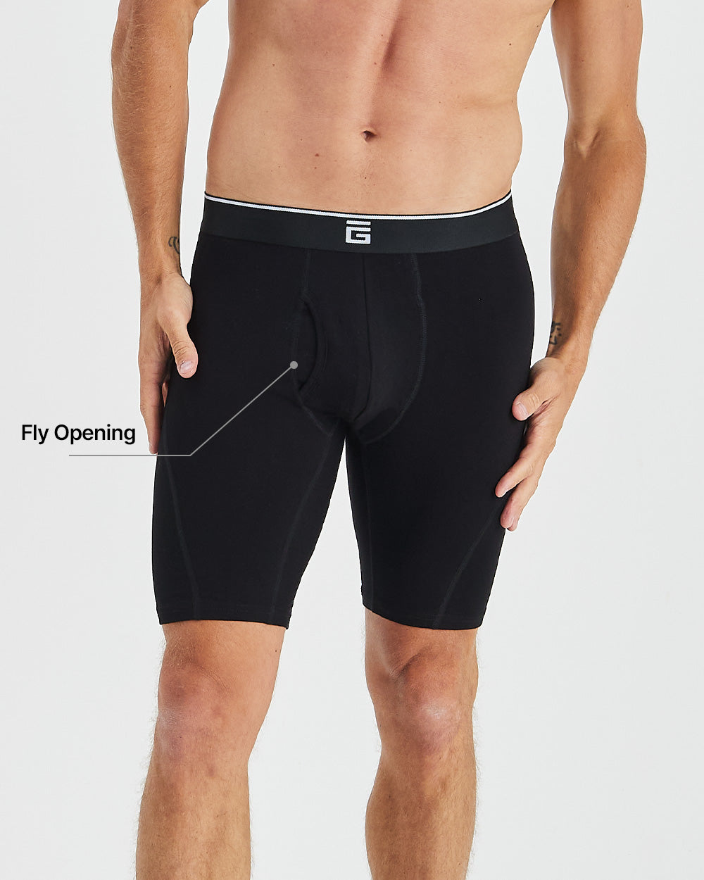 Long Bamboo Boxers With Fly - Black - 3 Pack