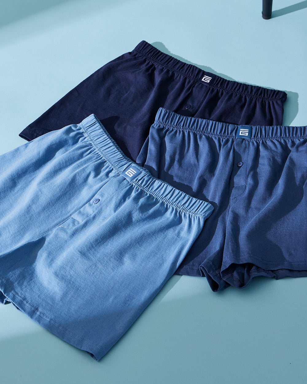 Soft Cotton Loose Fit Boxers - Mixed Blue - 3 Pack