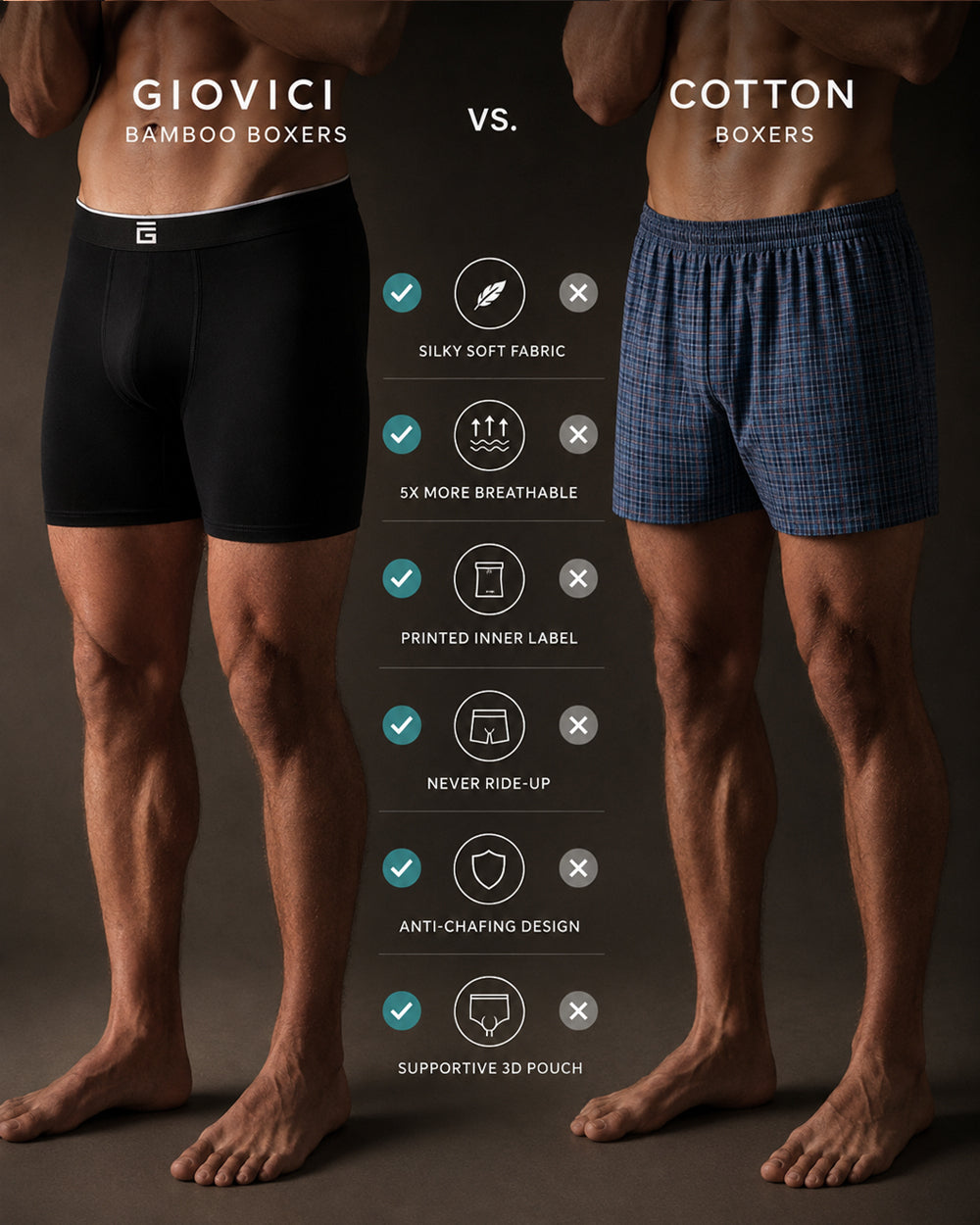 Luxe Bamboo Boxers - Space Grey - 3 Pack