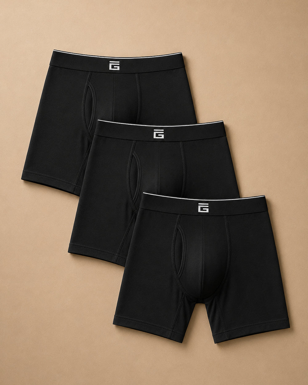 Luxe Bamboo Boxers With Fly - Black - 3 Pack