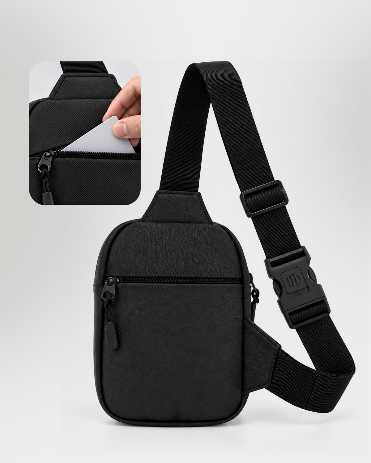 Back of the sling bag showing the rear zip compartment