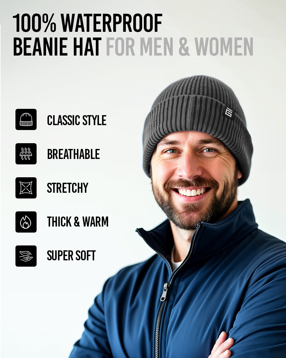 Waterproof Beanie Hat - Charcoal
