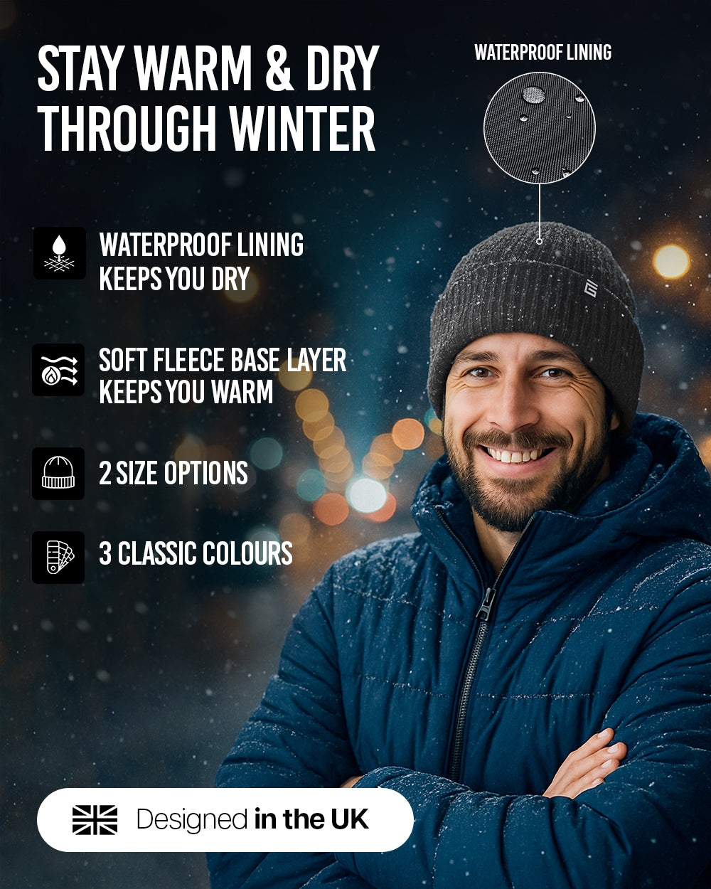 Waterproof Beanie Hat - Charcoal