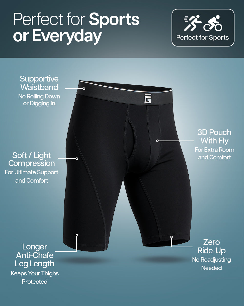 Long Bamboo Boxers With Fly - Black - 3 Pack