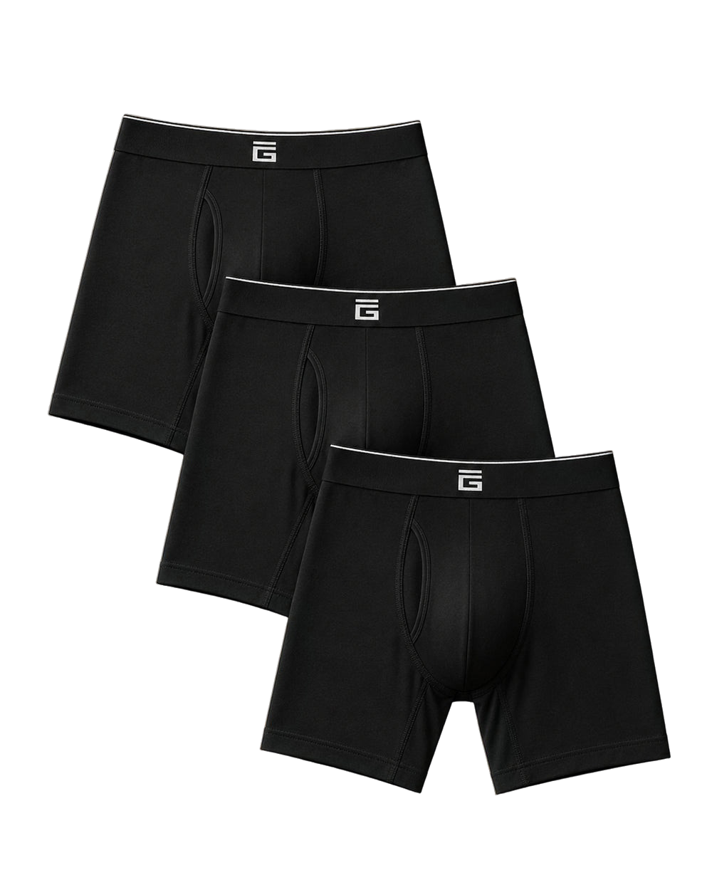 Three black Giovici bamboo boxer briefs with fly